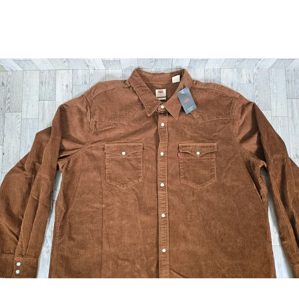 Levis The Western Brown Corduroy Pearl Snap Shirt Mens XXL 100% Cotton NEW